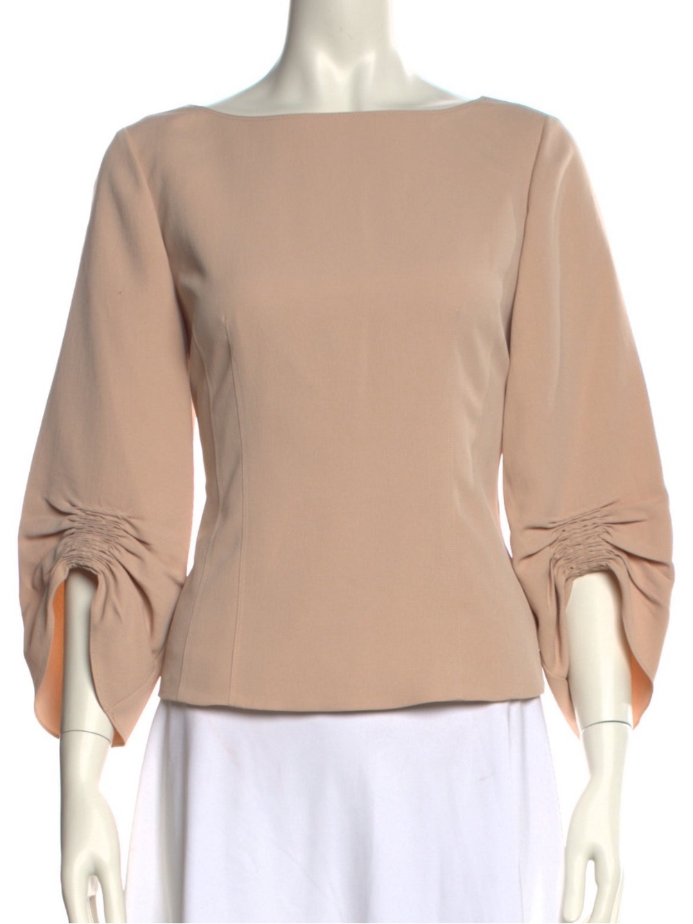 Tibi Blush Boatneck Blouse with Gathered Three-Quarter Sleeves size 6